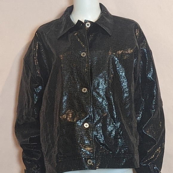 La Ville Black Faux Leather Button Up Croc Texture Jacket size XL - Picture 1 of 6
